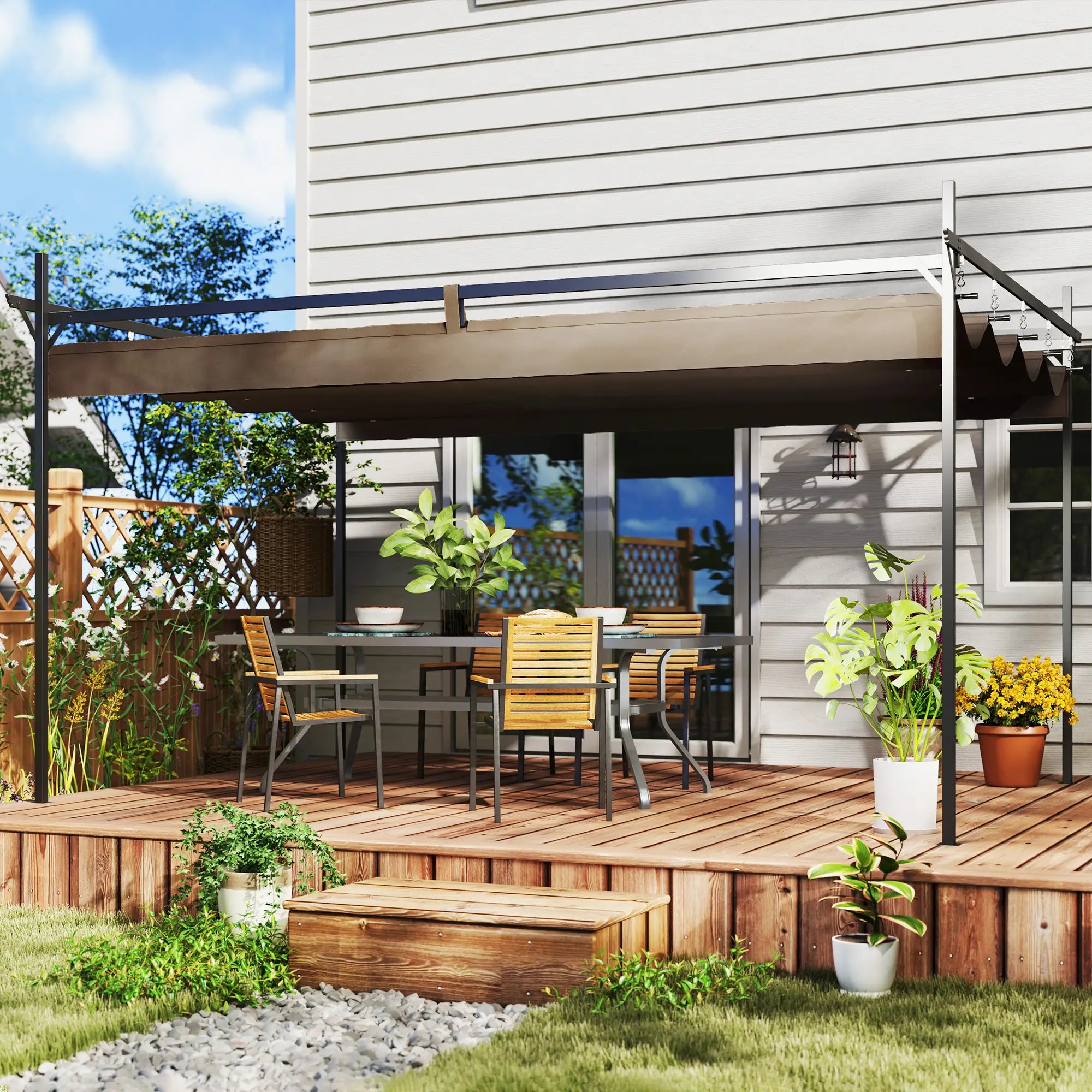 10' x 10' Brown Gazebo, UPF30+ Retractable Canopy, Metal Pergola Kit, Brown Pergolas at Gallery Canada
