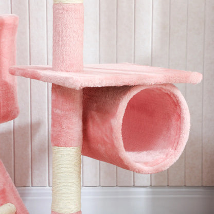 94"-102" Floor To Ceiling Cat Tree, Multi-Level Play House, Pink