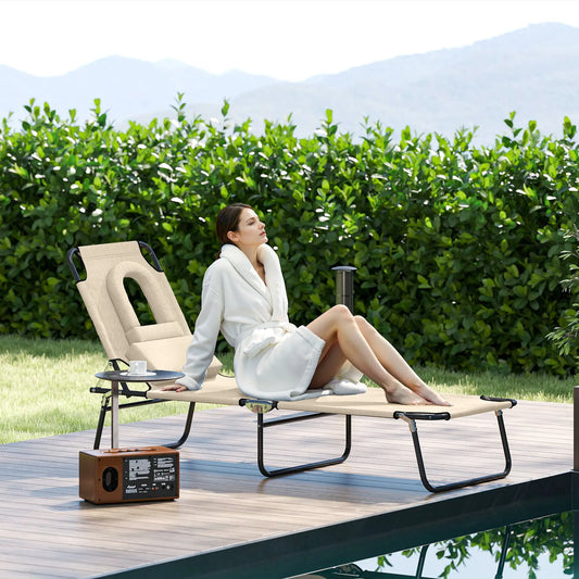 Outdoor Lounge Chair, Adjustable Backrest, Face Hole, Support Pillow, Beige Lounger Chairs Beige at Gallery Canada