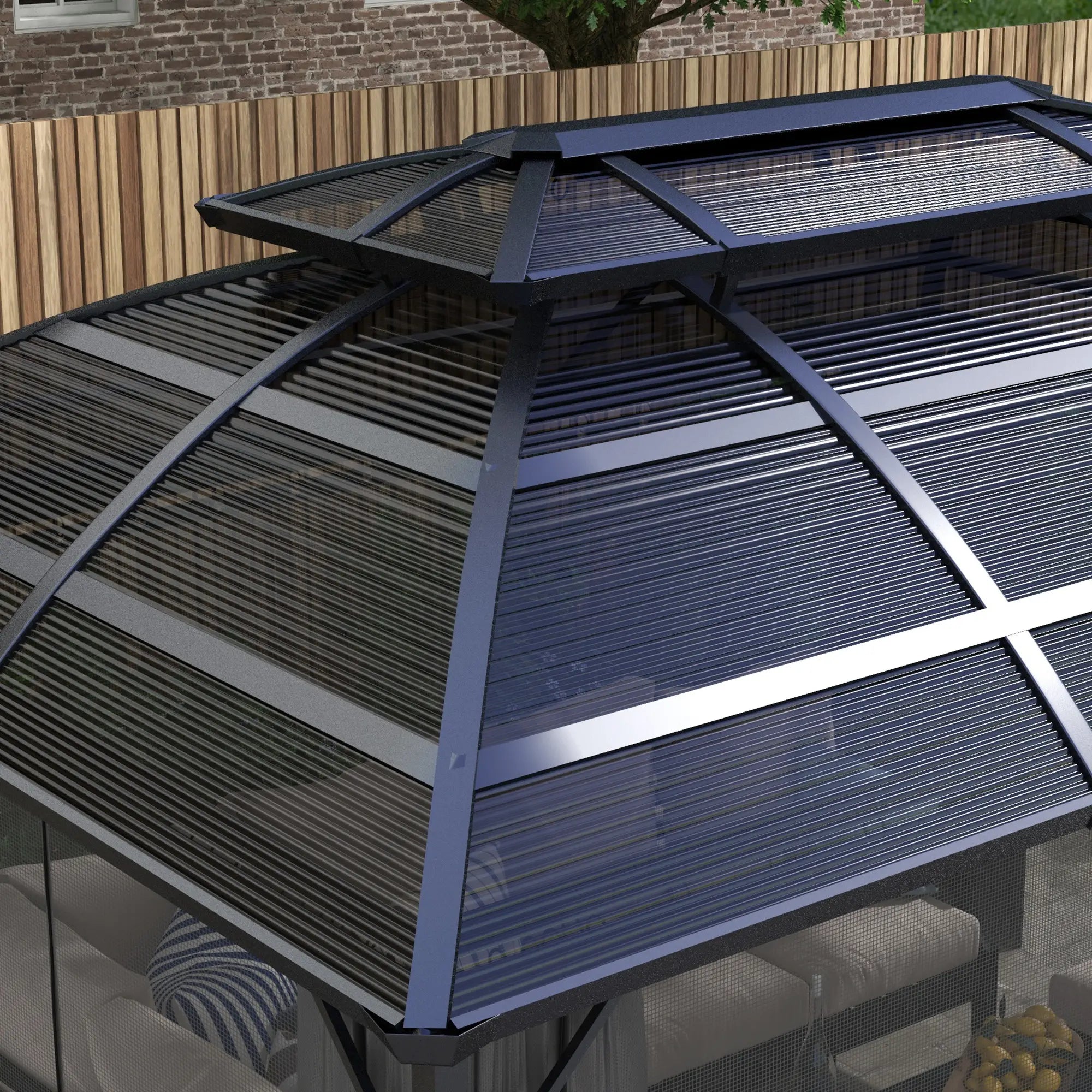 13' x 10' Patio Gazebo, Double Roof, With Curtains, Black Gazebos at Gallery Canada