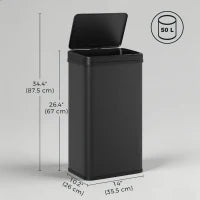 Poubelle automatique de 50 L, couvercle à fermeture douce, acier inoxydable, noir