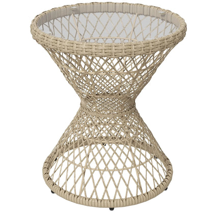 Wicker Outdoor Coffee Table, 18" Round Drum Style, Light Brown Patio Side Tables Light Brown at Gallery Canada