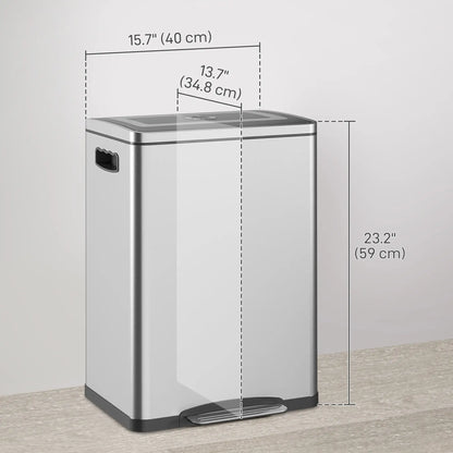 2 x 20 Liter Garbage Bin, Stainless Steel, Soft-Close Lid, Removable Bucket, Silver Household Supplies at Gallery Canada