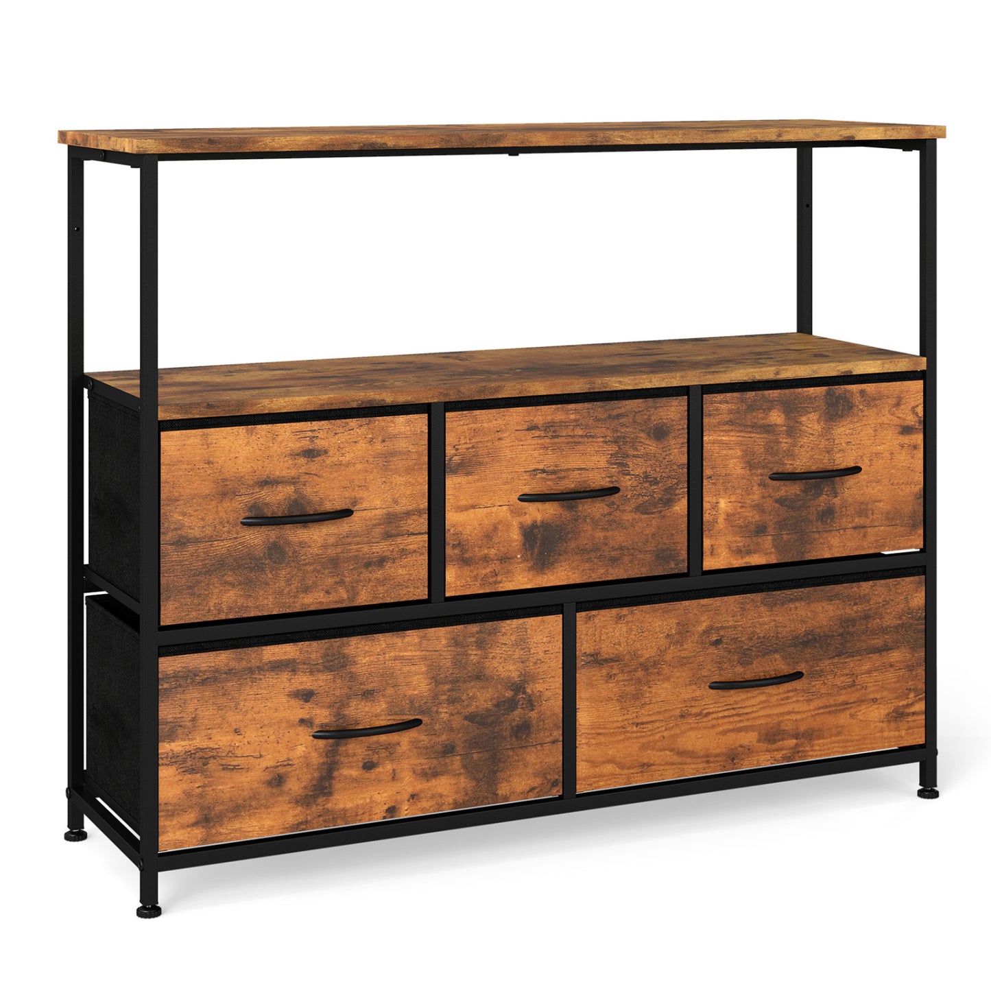 TV Stand Dresser For 45 Inch TV, 5 Fabric Drawers, Brown Entertainment Centers & TV Stands Brown at Gallery Canada