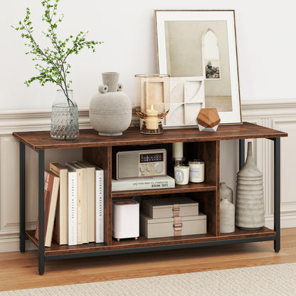 TV Stand Entertainment Center with Open Storage Shelves and Power Outlets to 50 Inches, Rustic Brown Entertainment Centers & TV Stands at Gallery Canada