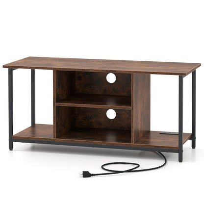 TV Stand Entertainment Center with Open Storage Shelves and Power Outlets to 50 Inches, Rustic Brown Entertainment Centers & TV Stands Rustic Brown at Gallery Canada