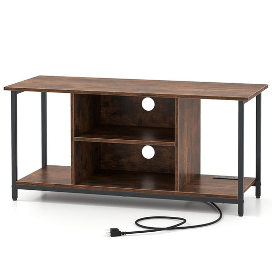 TV Stand Entertainment Center with Open Storage Shelves and Power Outlets to 50 Inches, Rustic Brown Entertainment Centers & TV Stands Rustic Brown at Gallery Canada