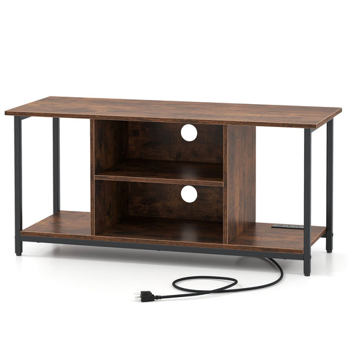 TV Stand Entertainment Center with Open Storage Shelves and Power Outlets to 50 Inches, Rustic Brown