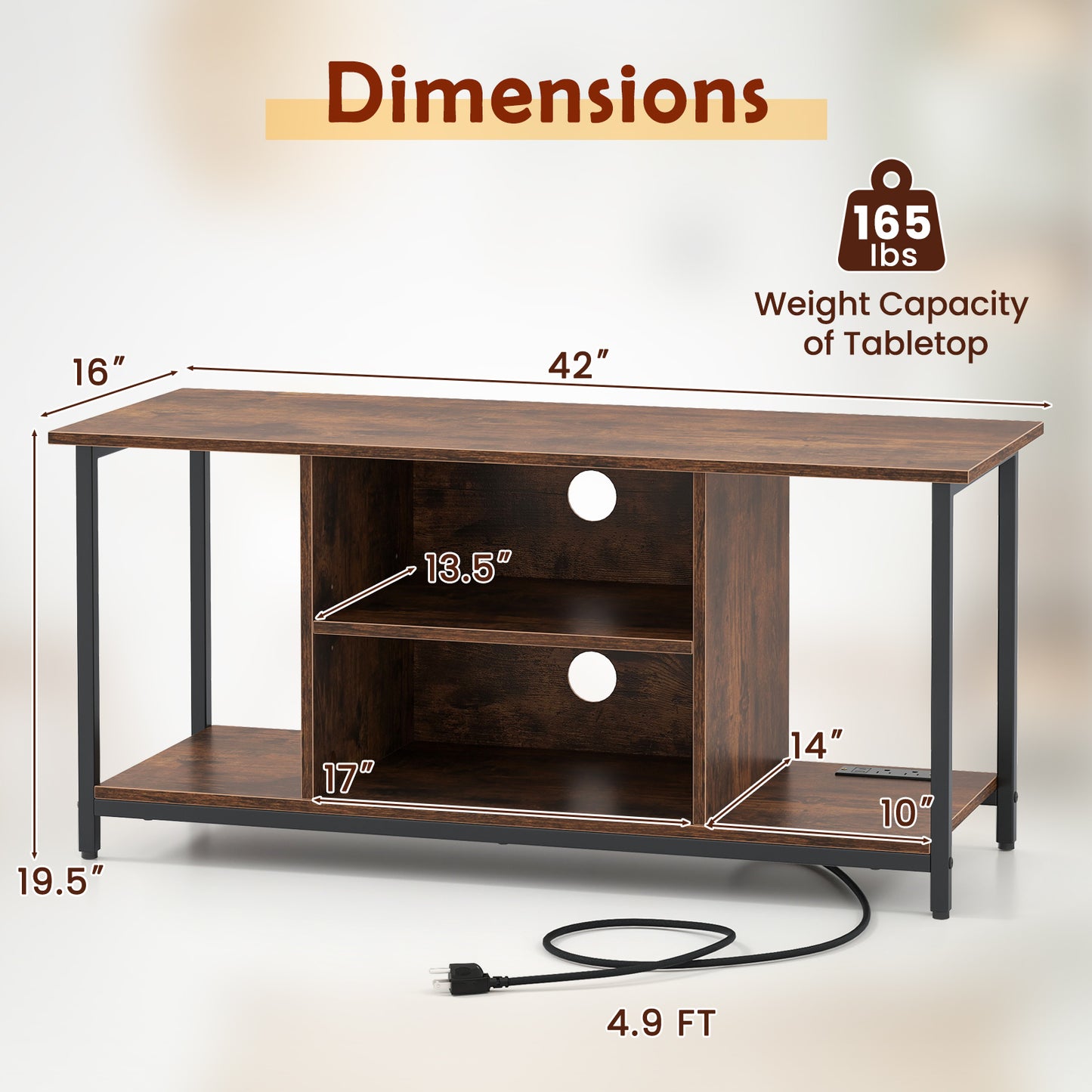 TV Stand Entertainment Center with Open Storage Shelves and Power Outlets to 50 Inches, Rustic Brown Entertainment Centers & TV Stands at Gallery Canada