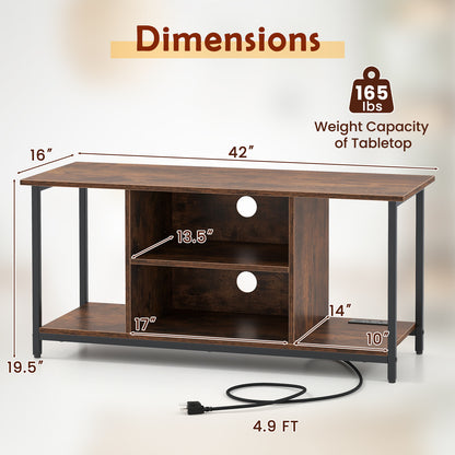 TV Stand Entertainment Center with Open Storage Shelves and Power Outlets to 50 Inches, Rustic Brown Entertainment Centers & TV Stands at Gallery Canada