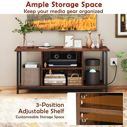 TV Stand Entertainment Center with Open Storage Shelves and Power Outlets to 50 Inches, Rustic Brown Entertainment Centers & TV Stands at Gallery Canada