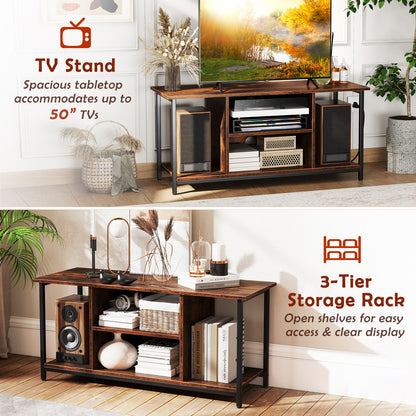 TV Stand Entertainment Center with Open Storage Shelves and Power Outlets to 50 Inches, Rustic Brown Entertainment Centers & TV Stands at Gallery Canada