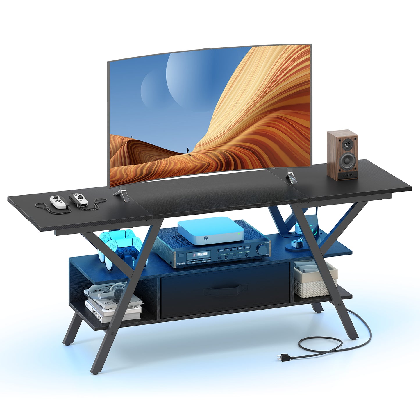 TV Stand for 65 Inch TVs with Power Outlets and LED Lights, Black Entertainment Centers & TV Stands Black at Gallery Canada