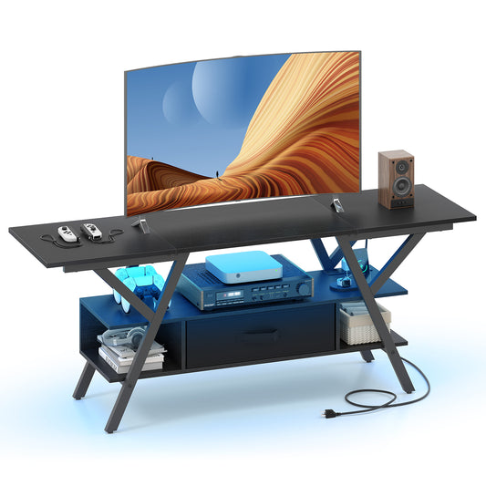 TV Stand For 65 Inch TVs With Power Outlets, LED Lights, Black Entertainment Centers & TV Stands Black at Gallery Canada