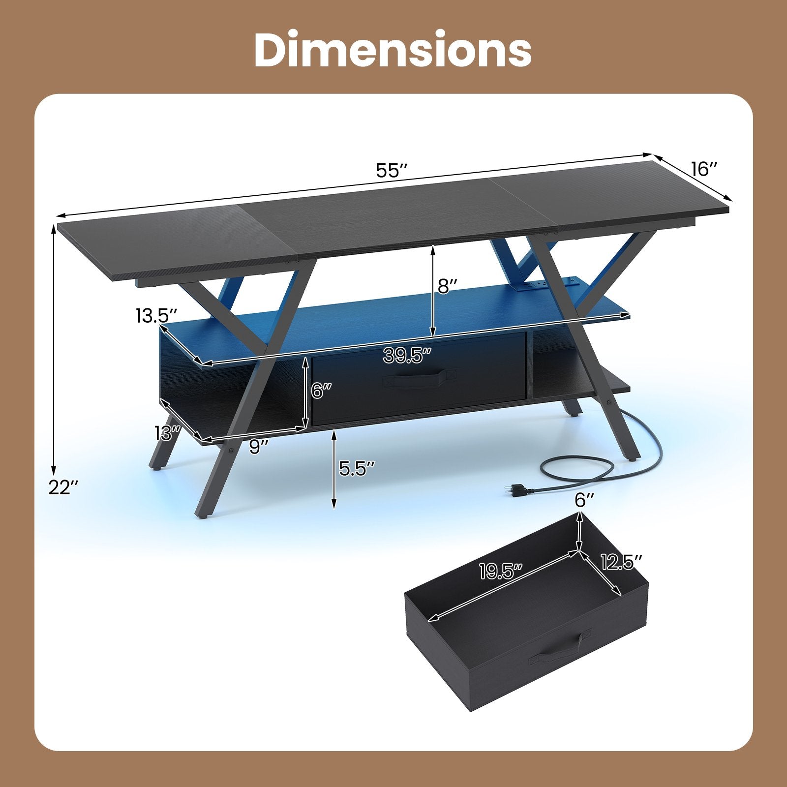TV Stand for 65 Inch TVs with Power Outlets and LED Lights, Black Entertainment Centers & TV Stands at Gallery Canada