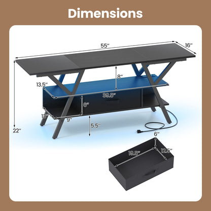 TV Stand for 65 Inch TVs with Power Outlets and LED Lights, Black Entertainment Centers & TV Stands at Gallery Canada