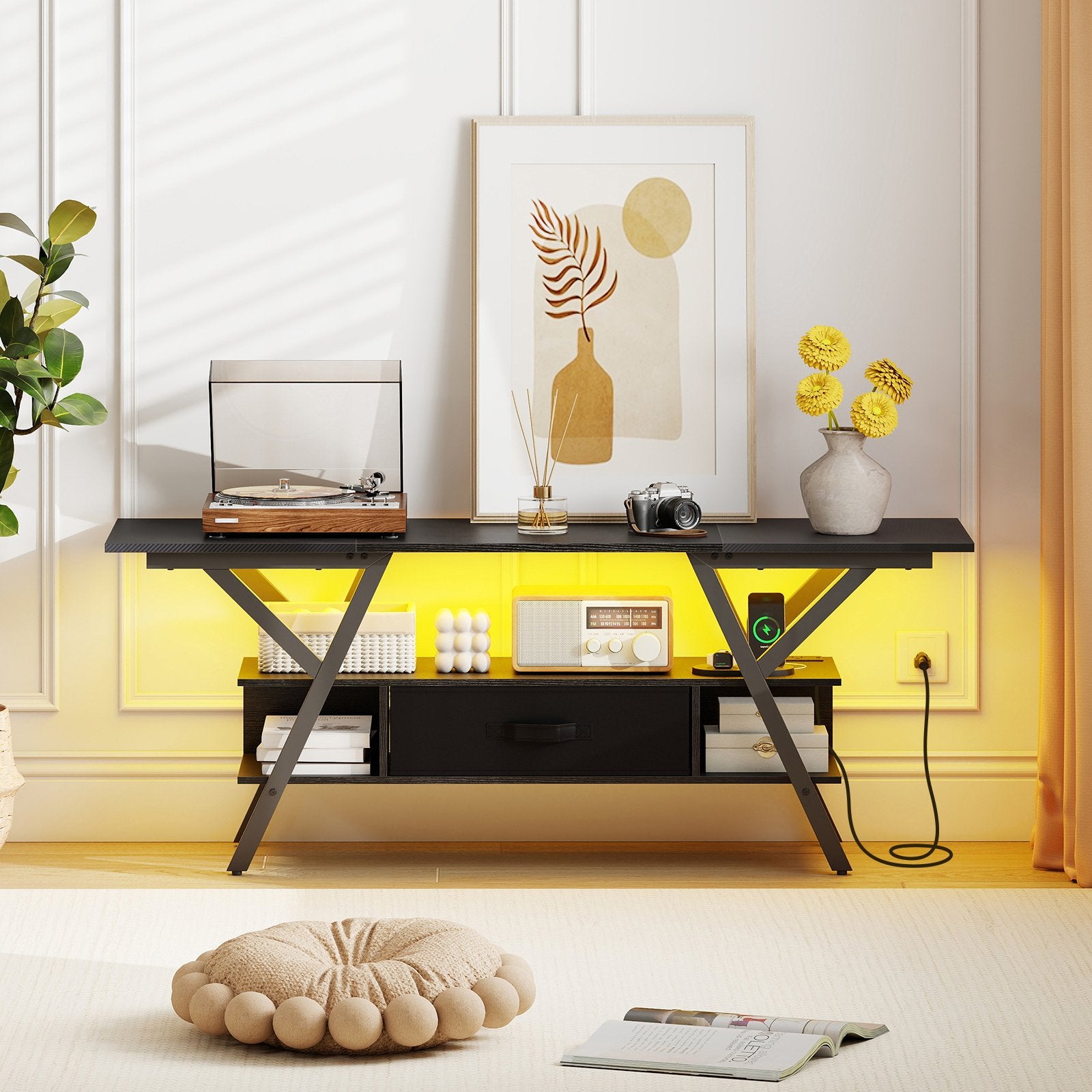 TV Stand for 65 Inch TVs with Power Outlets and LED Lights, Black Entertainment Centers & TV Stands at Gallery Canada