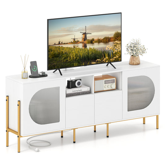 TV Stand For 70 Inch TV, With Power Outlets And Drawers, White Entertainment Centers & TV Stands White at Gallery Canada