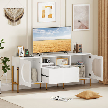 TV Stand For 70 Inch TV, With Power Outlets And Drawers, White Entertainment Centers & TV Stands at Gallery Canada