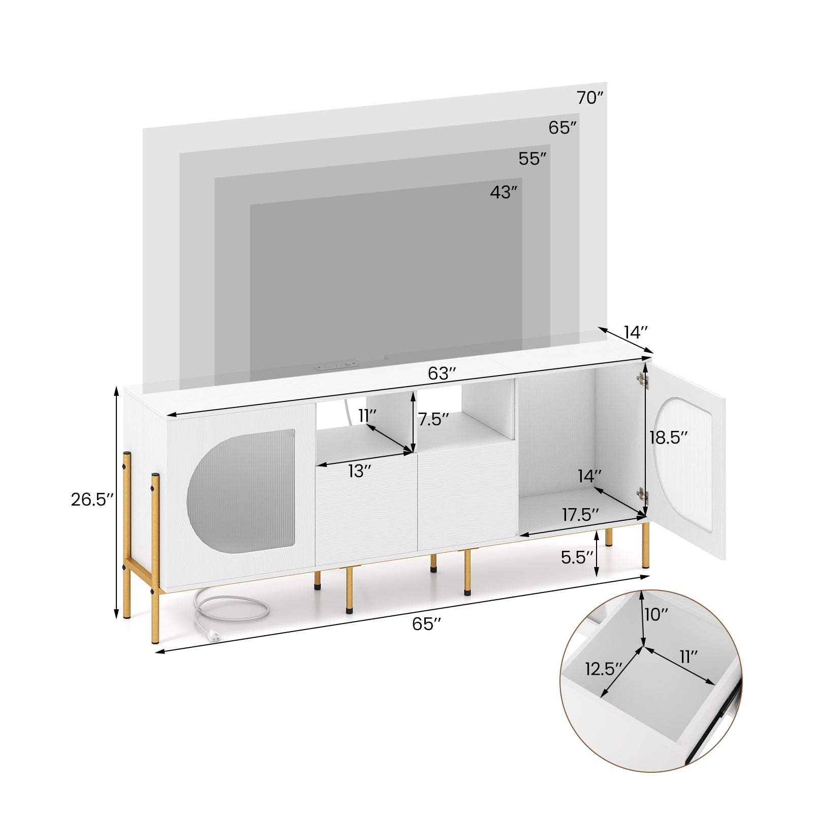TV Stand For 70 Inch TV, With Power Outlets And Drawers, White Entertainment Centers & TV Stands at Gallery Canada