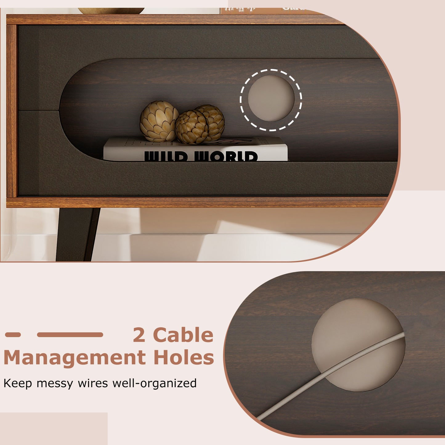 TV Stand for 80 Inch TVs Mid Century Modern Entertainment Center with Sliding Door Cabinet, Walnut