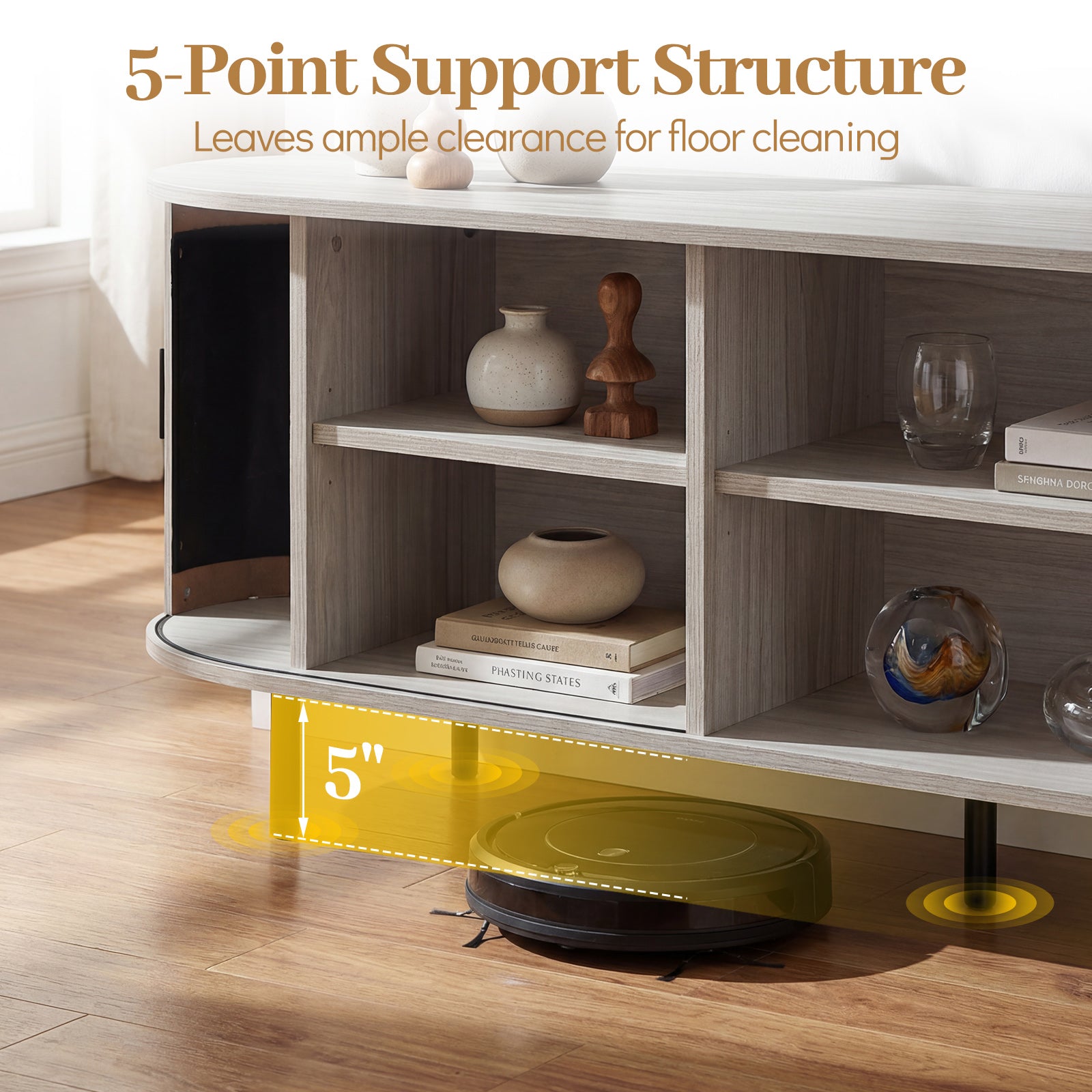TV Stand For 80 Inch TVs, Mid Century Modern, Fluted Sliding Doors, Natural Entertainment Centers & TV Stands at Gallery Canada