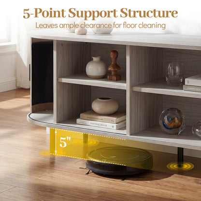 TV Stand For 80 Inch TVs, Mid Century Modern, Fluted Sliding Doors, Natural Entertainment Centers & TV Stands at Gallery Canada