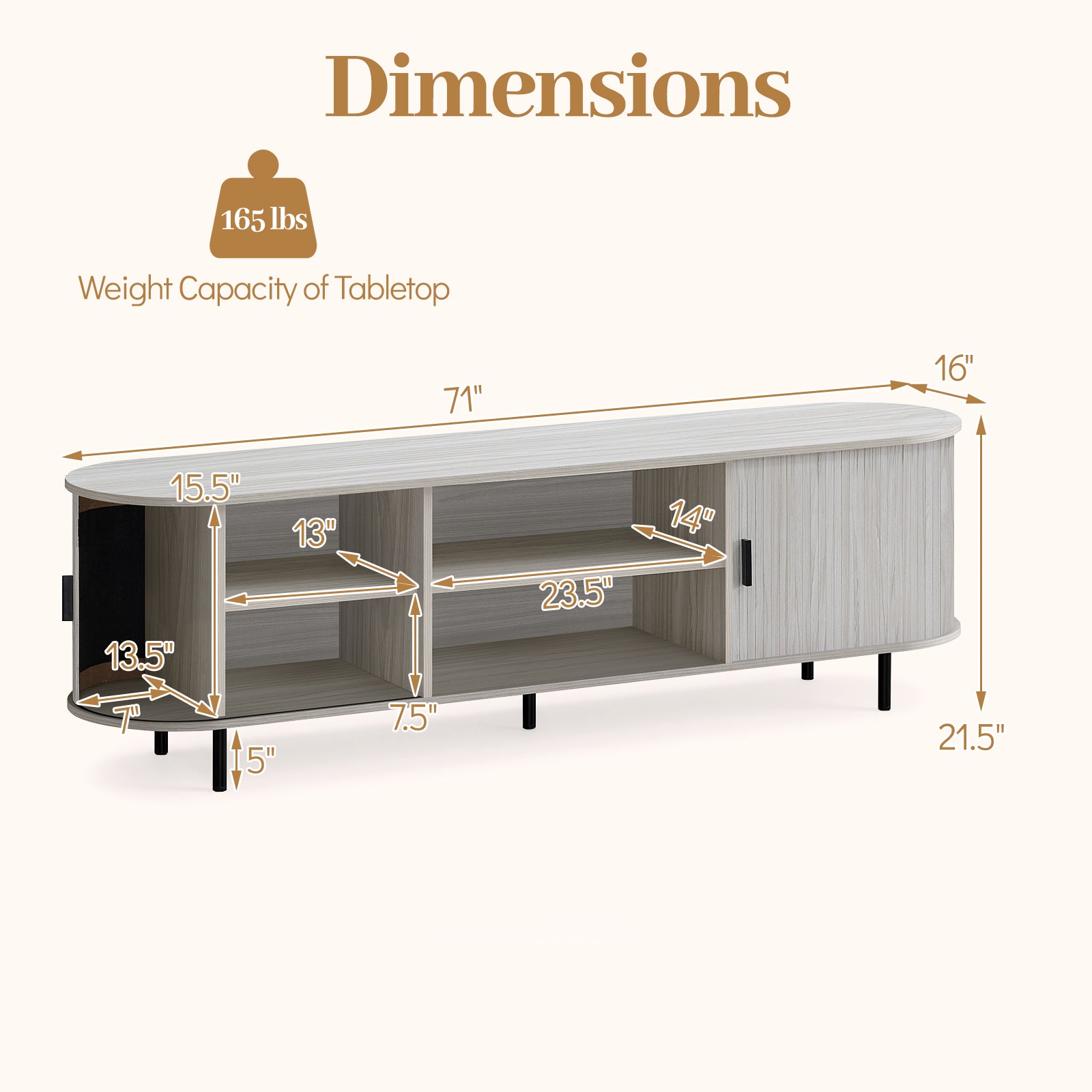TV Stand For 80 Inch TVs, Mid Century Modern, Fluted Sliding Doors, Natural Entertainment Centers & TV Stands at Gallery Canada