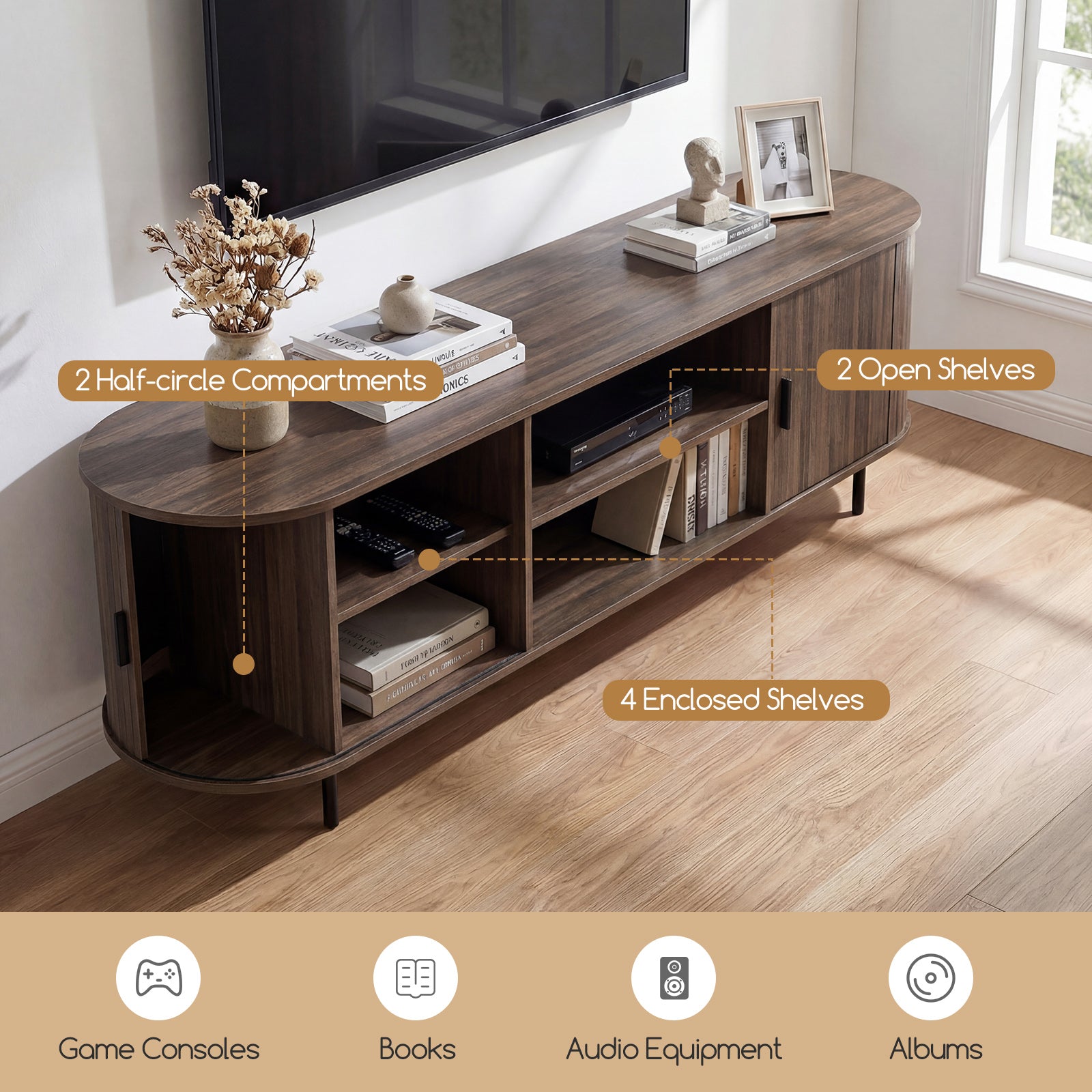 TV Stand For 80 Inch TVs, Mid Century Modern, Walnut Entertainment Centers & TV Stands at Gallery Canada