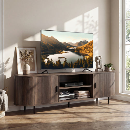 TV Stand For 80 Inch TVs, Mid Century Modern, Walnut