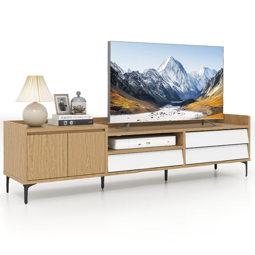 TV Stand for TVs up to 80 Inch Mid Century Modern Entertainment Center with Storage Cabinet, Natural