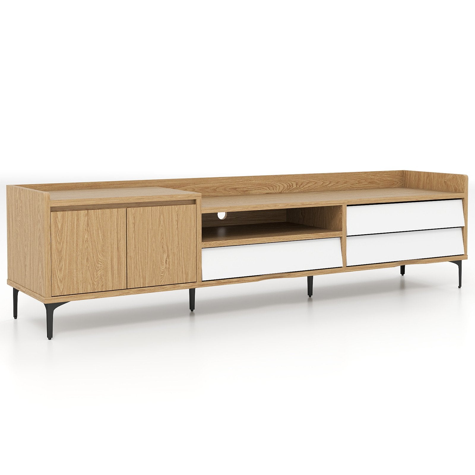 TV Stand for TVs up to 80 Inch Mid Century Modern Entertainment Center with Storage Cabinet, Natural Entertainment Centers & TV Stands at Gallery Canada