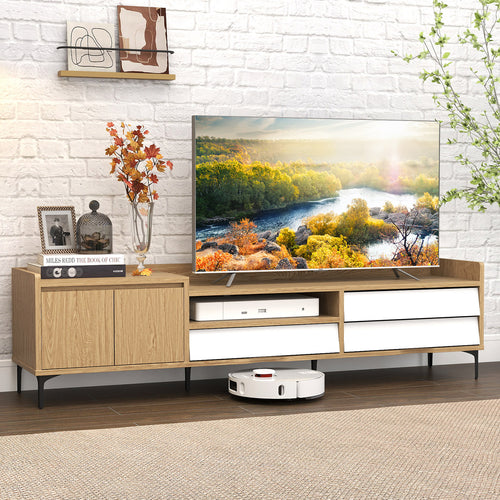 TV Stand for TVs up to 80 Inch Mid Century Modern Entertainment Center with Storage Cabinet, Natural