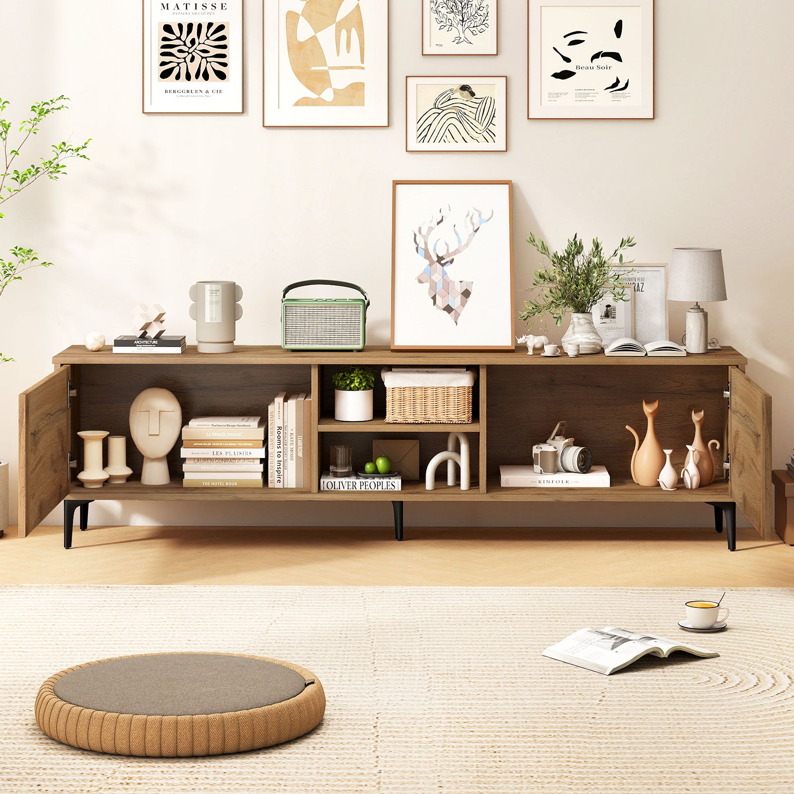 TV Stand for TVs up to 70 Inch Waveform Fluted Entertainment Center, Oak Entertainment Centers & TV Stands at Gallery Canada