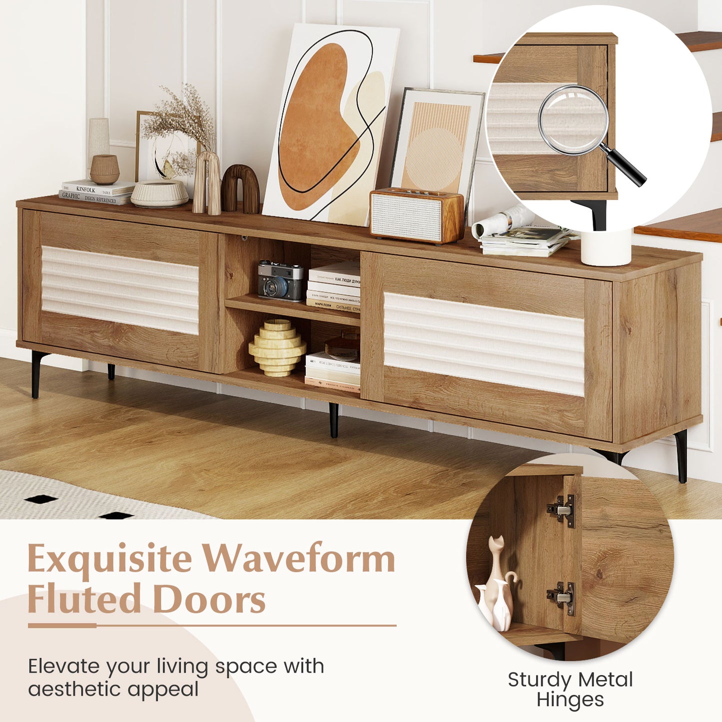 TV Stand for TVs up to 70 Inch Waveform Fluted Entertainment Center, Oak Entertainment Centers & TV Stands at Gallery Canada