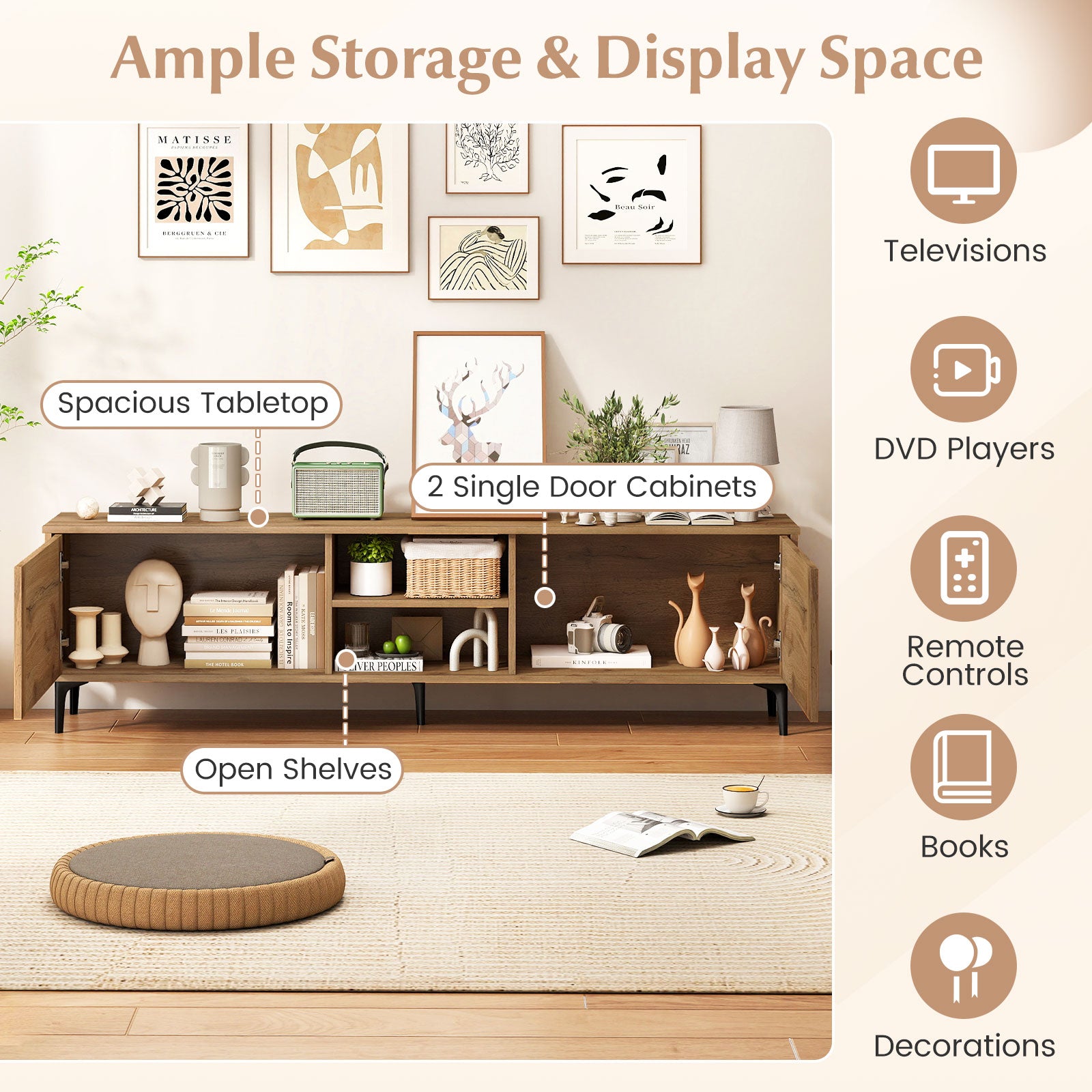 TV Stand for TVs up to 70 Inch Waveform Fluted Entertainment Center, Oak Entertainment Centers & TV Stands at Gallery Canada