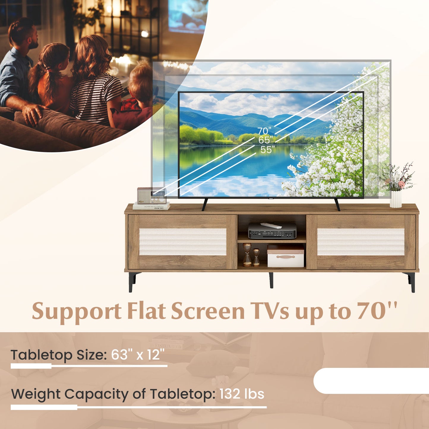 TV Stand for TVs up to 70 Inch Waveform Fluted Entertainment Center, Oak Entertainment Centers & TV Stands at Gallery Canada