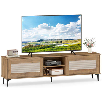 TV Stand for TVs up to 70 Inch Waveform Fluted Entertainment Center, Oak Entertainment Centers & TV Stands at Gallery Canada