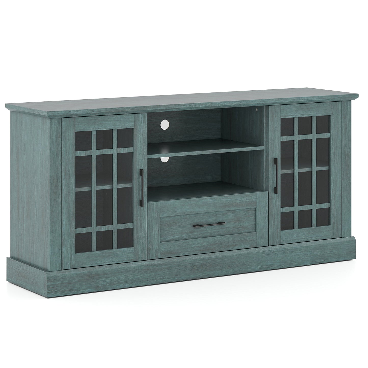 TV Stand for TVs up to 70 with Glass Doors Cubbies and Drawer, Green Entertainment Centers & TV Stands Green at Gallery Canada