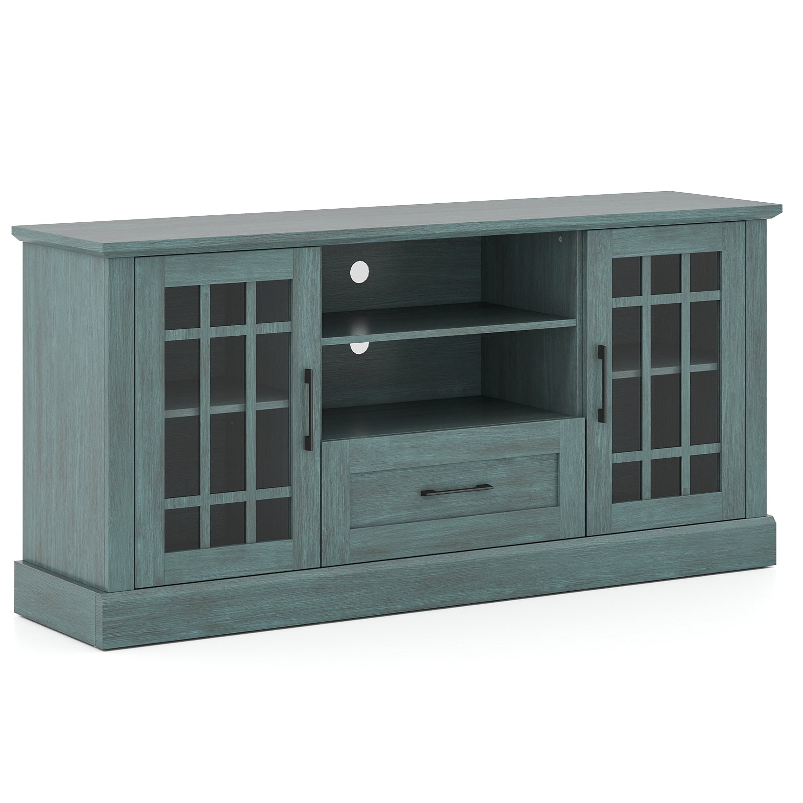 TV Stand for TVs up to 70 with Glass Doors Cubbies and Drawer, Green Entertainment Centers & TV Stands Green at Gallery Canada