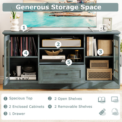 TV Stand for TVs up to 70 with Glass Doors Cubbies and Drawer, Green Entertainment Centers & TV Stands at Gallery Canada