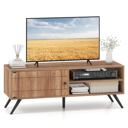 TV Stand for TVs up to 55 Inch Mid Century Modern Entertainment Center with Storage Cabinet, Oak