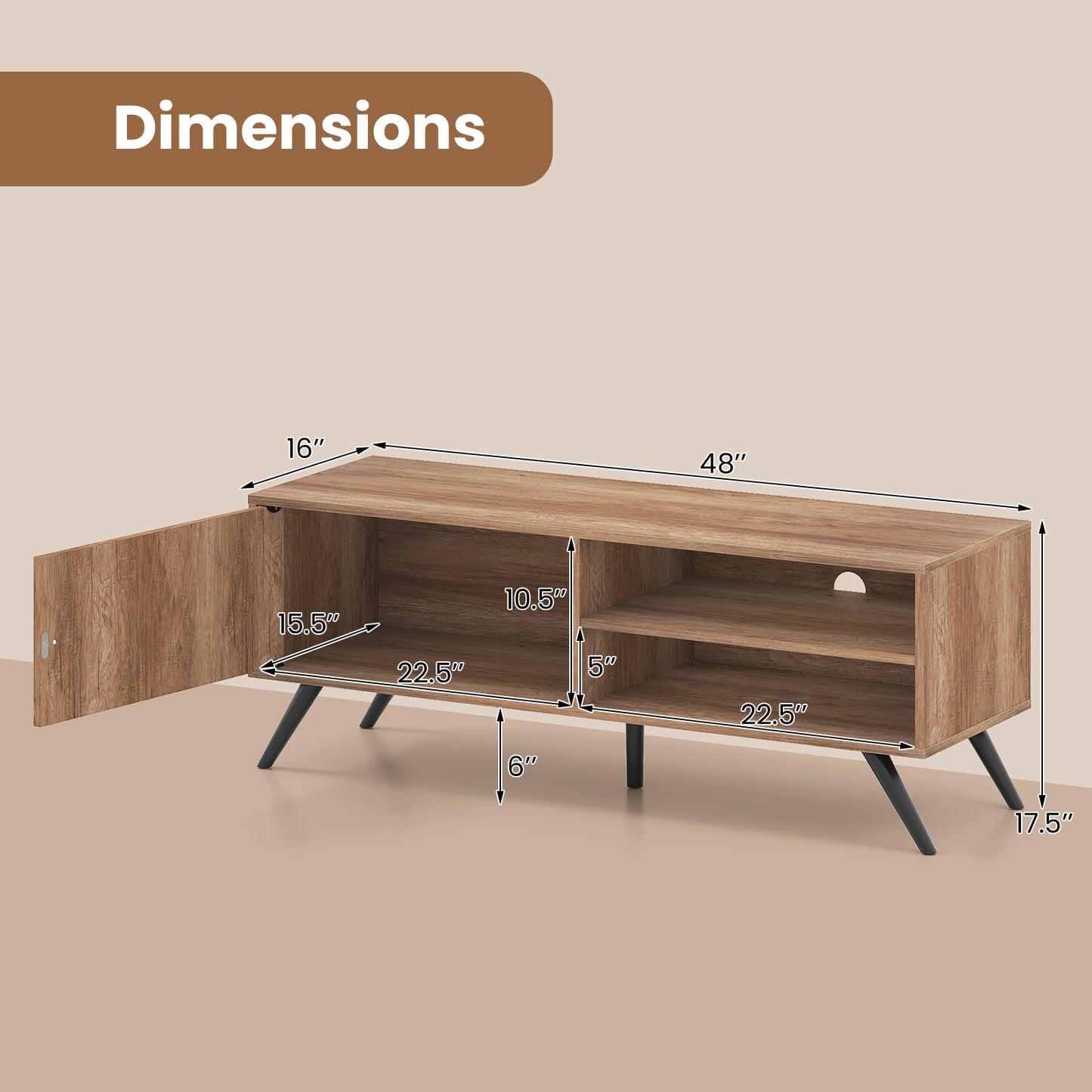 TV Stand for TVs up to 55 Inch Mid Century Modern Entertainment Center with Storage Cabinet, Oak