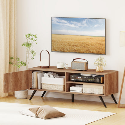 TV Stand for TVs up to 55 Inch Mid Century Modern Entertainment Center with Storage Cabinet, Oak