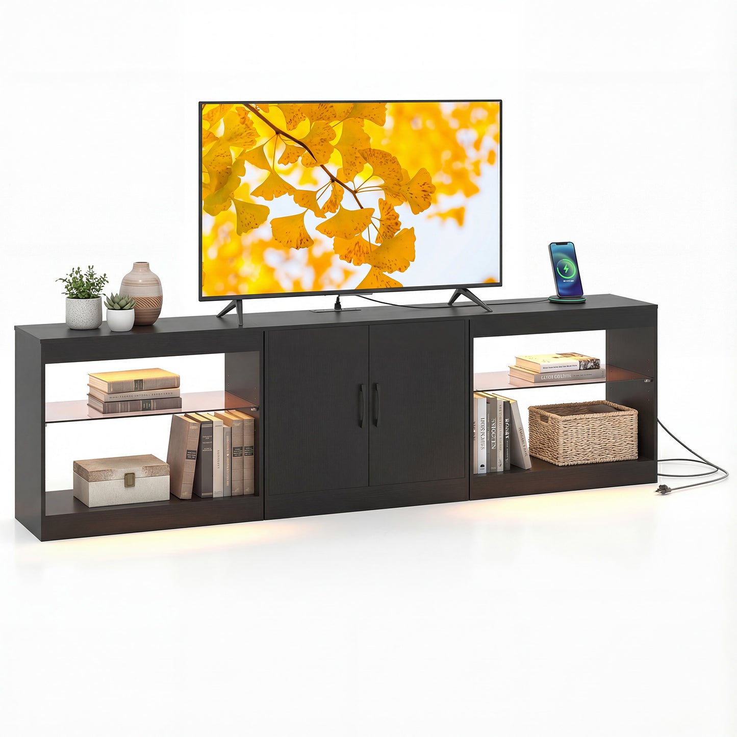 TV Stand for TVs up to 85 Inches LED Entertainment Center with Power Outlets, Black