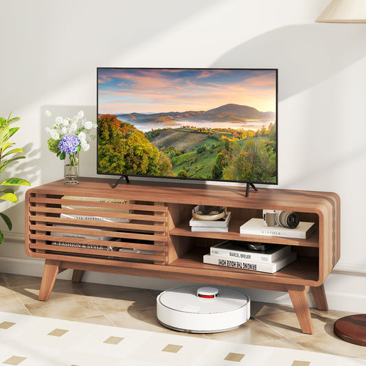 TV Stand for TVs up to 55" with Sliding Door and Adjustable Shelves for Living Room, Walnut Entertainment Centers & TV Stands Walnut at Gallery Canada