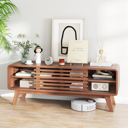 TV Stand for TVs up to 55" with Sliding Door and Adjustable Shelves for Living Room, Walnut Entertainment Centers & TV Stands at Gallery Canada