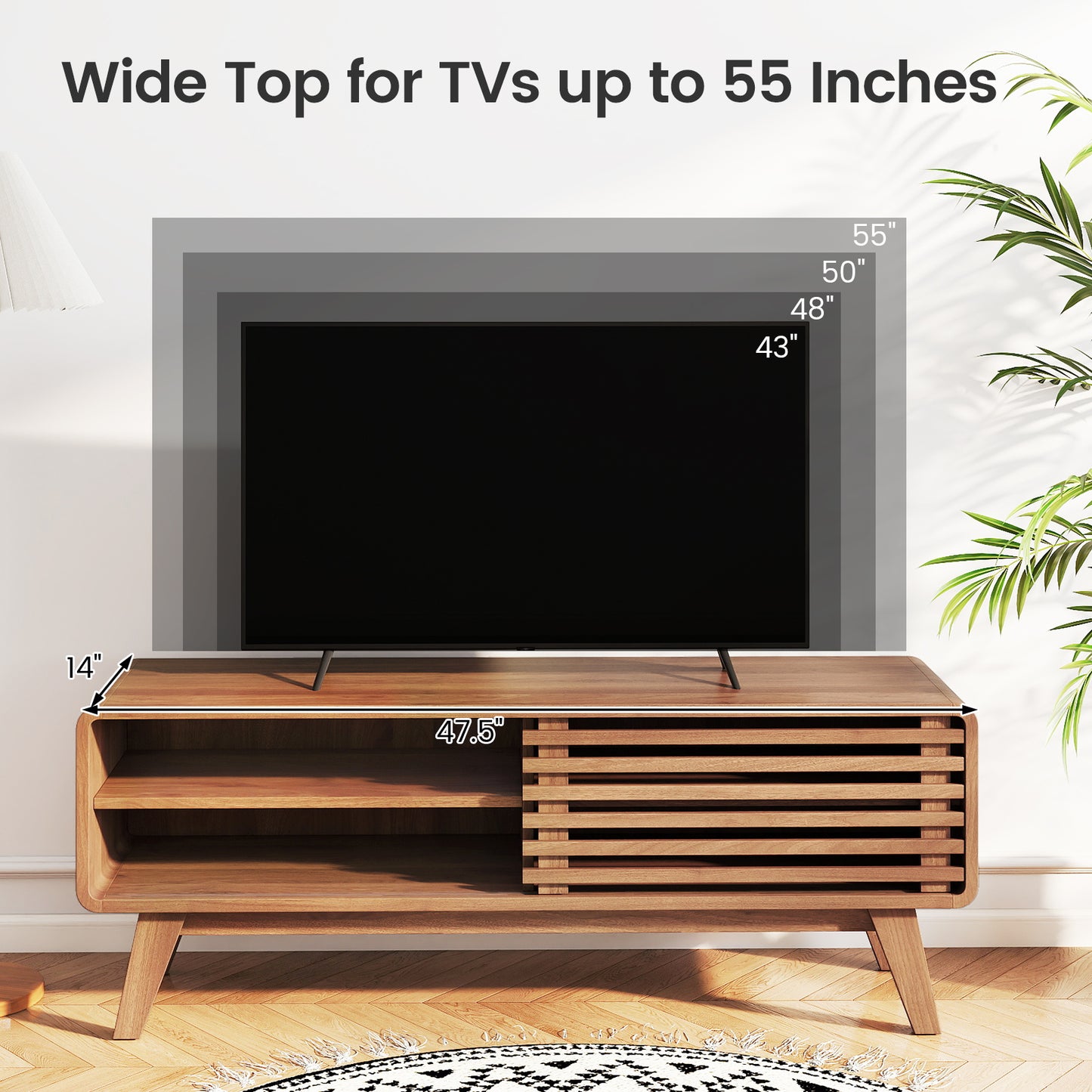 TV Stand for TVs up to 55" with Sliding Door and Adjustable Shelves for Living Room, Walnut Entertainment Centers & TV Stands at Gallery Canada