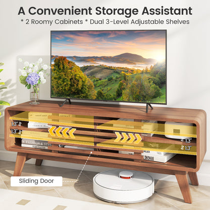 TV Stand for TVs up to 55" with Sliding Door and Adjustable Shelves for Living Room, Walnut Entertainment Centers & TV Stands at Gallery Canada