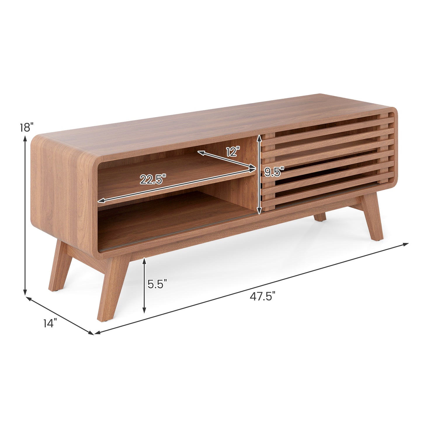 TV Stand for TVs up to 55" with Sliding Door and Adjustable Shelves for Living Room, Walnut Entertainment Centers & TV Stands at Gallery Canada